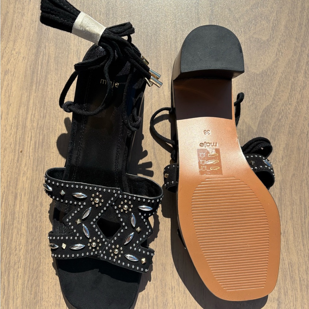 Maje Black Sandals with Rhinestone Accents